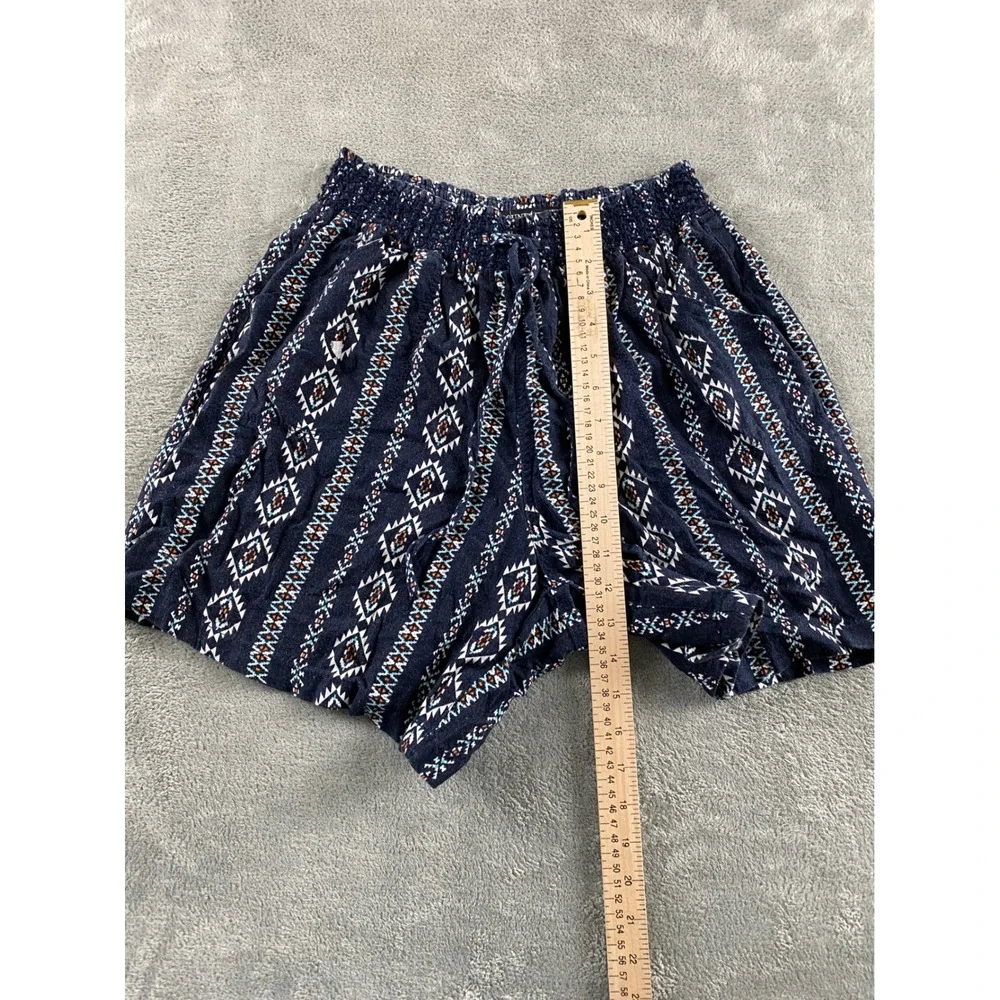 Sound Style Beau Dawson Women Large Navy Linen Blend Southwestern Smocked Shorts